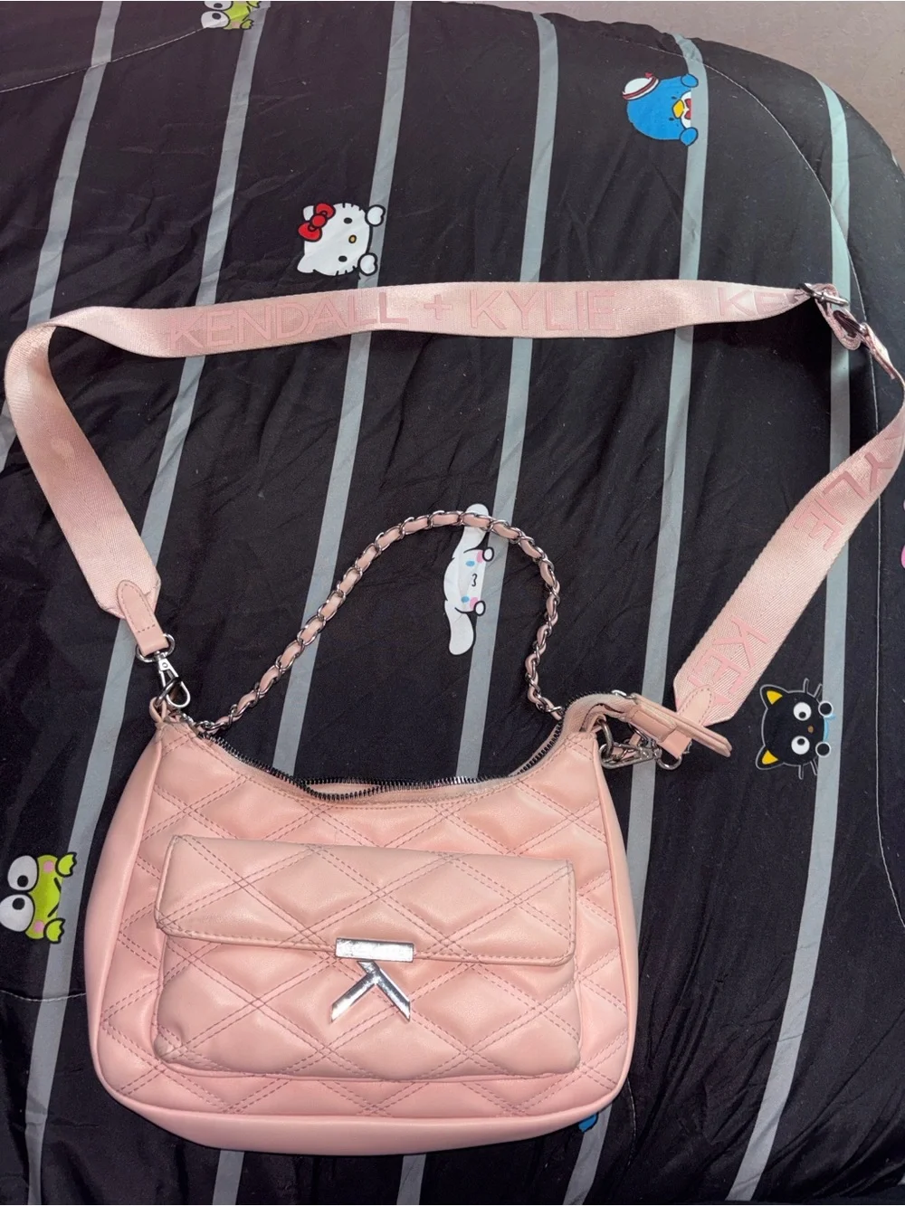 Kendall & Kylie Quilted Blush Crossbody Bag with Branded Strap